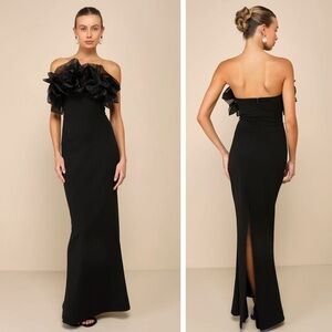 NEW Lulus Evening Excellence Black Ruffled Strapless
Mermaid Maxi Dress, Large